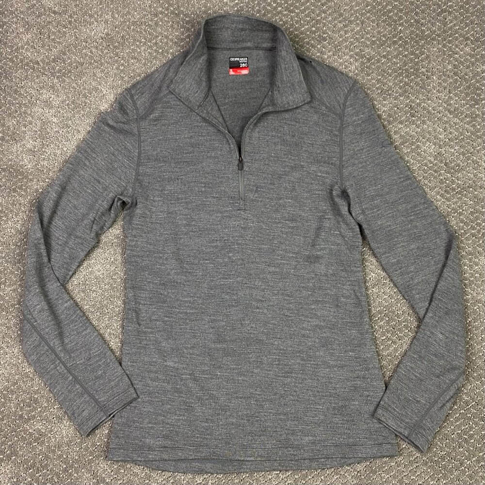 Icebreaker Merino 260 Tech Long Sleeve Half Zip Men's Small Gray Wool 1/2 1/4